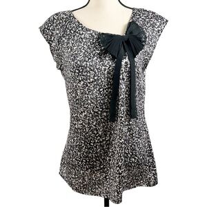 Ann Taylor Loft black and white sleeveless blouse with sheer bow size medium